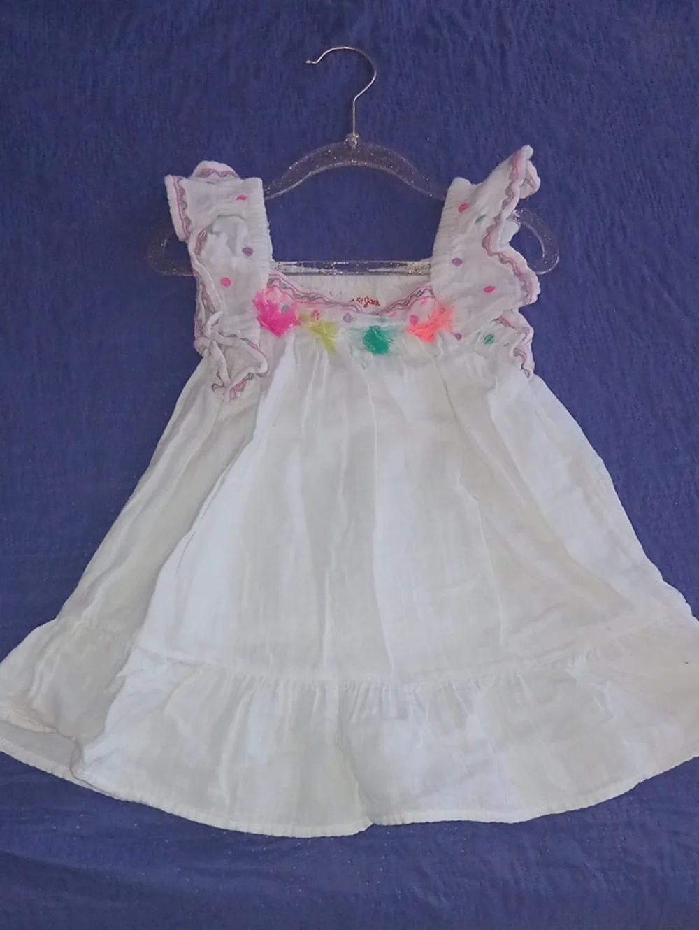Cat & Jack White Sundress with Neon Pom Accents